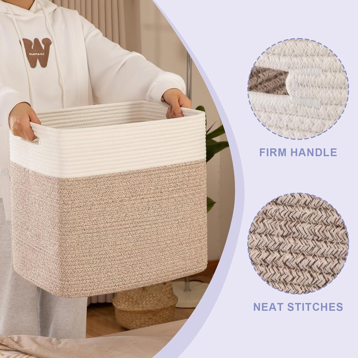 OIAHOMY Storage baskets for Shelf, Large Collapsible Storage Bins, Blanket Basket Living Room, 16.5 x 13 x 15 Inches-Pack of 2-Brown