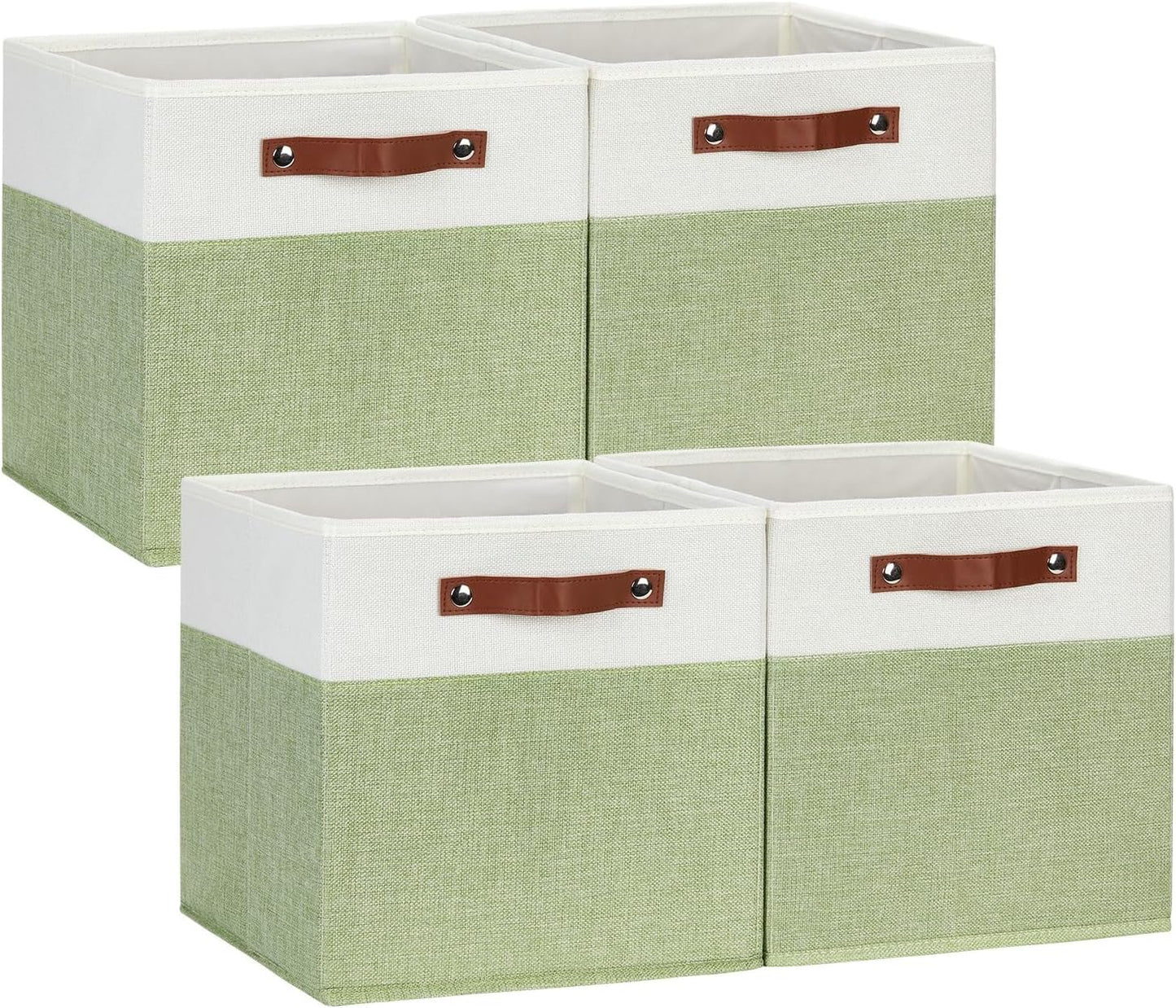 DULLEMELO Fabric Storage Cubes, 12x12 Storage Cube Bins for Organizing, Foldable Storage Baskets Square Cloth Bins for Cube Storage, Cube Organizer for Storage,White&Green