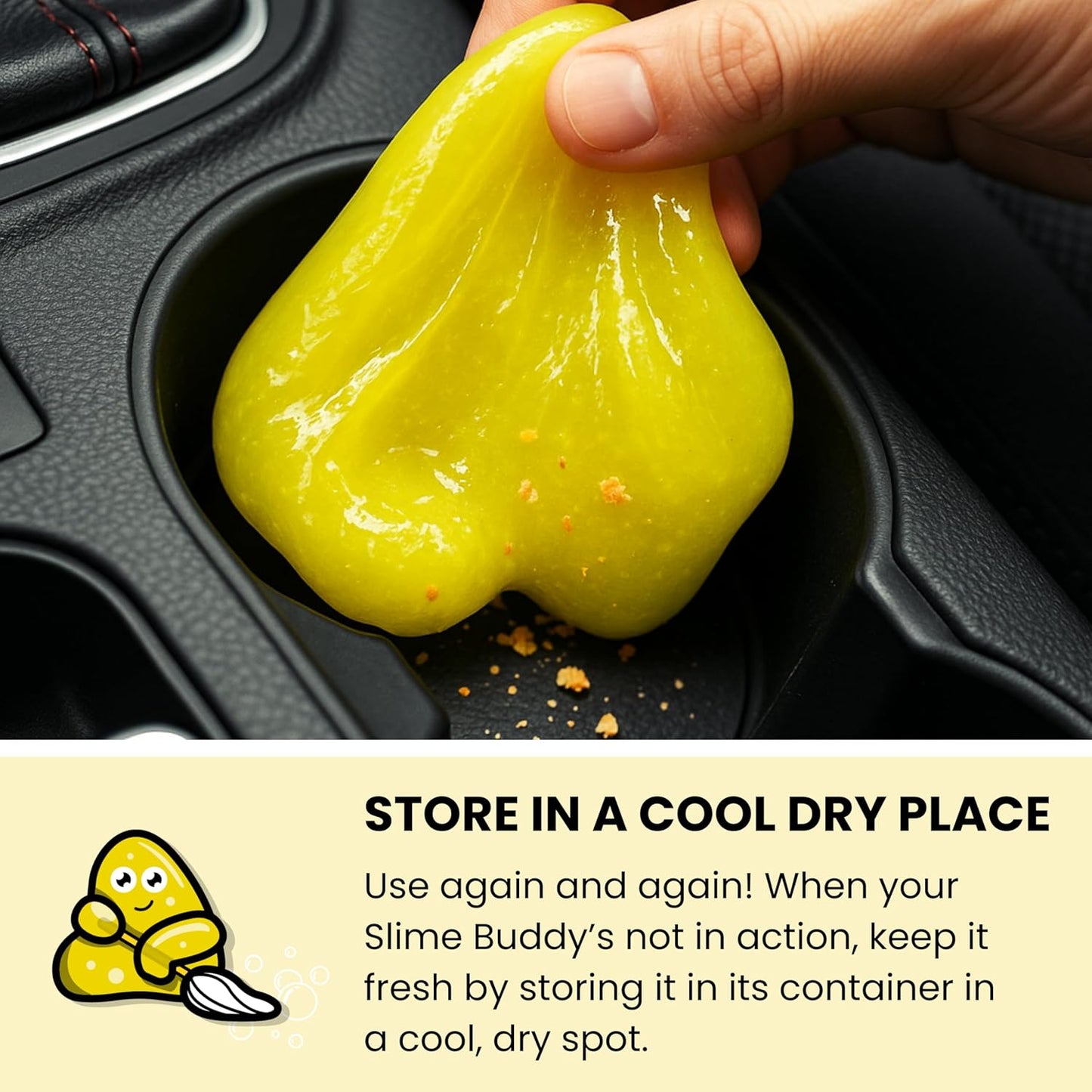 Slime Buddies Car Cleaning Gel Putty - 6 Pack Lemon Scented Interior Detailing Tool for Cup Holder, Air Vent & Keyboard - Reusable Auto Detailing Accessories - Dust Remover Goop - Gifts for Men Women