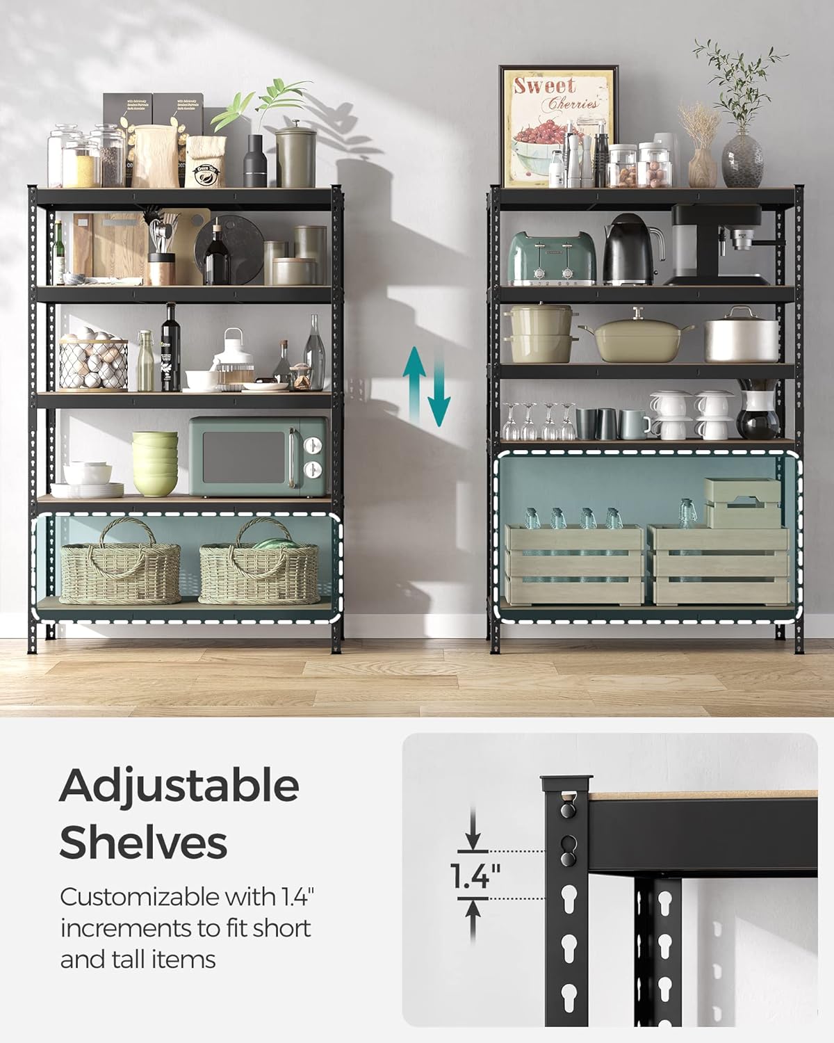 SONGMICS 5-Tier Storage Shelves, Load 2310 lb, Set of 2 Garage Storage, Boltless Assembly, Adjustable Shelving Unit, 23.6 x 47.2 x 70.9 Inches, for Study Shed Basement, Black UGLR600B02