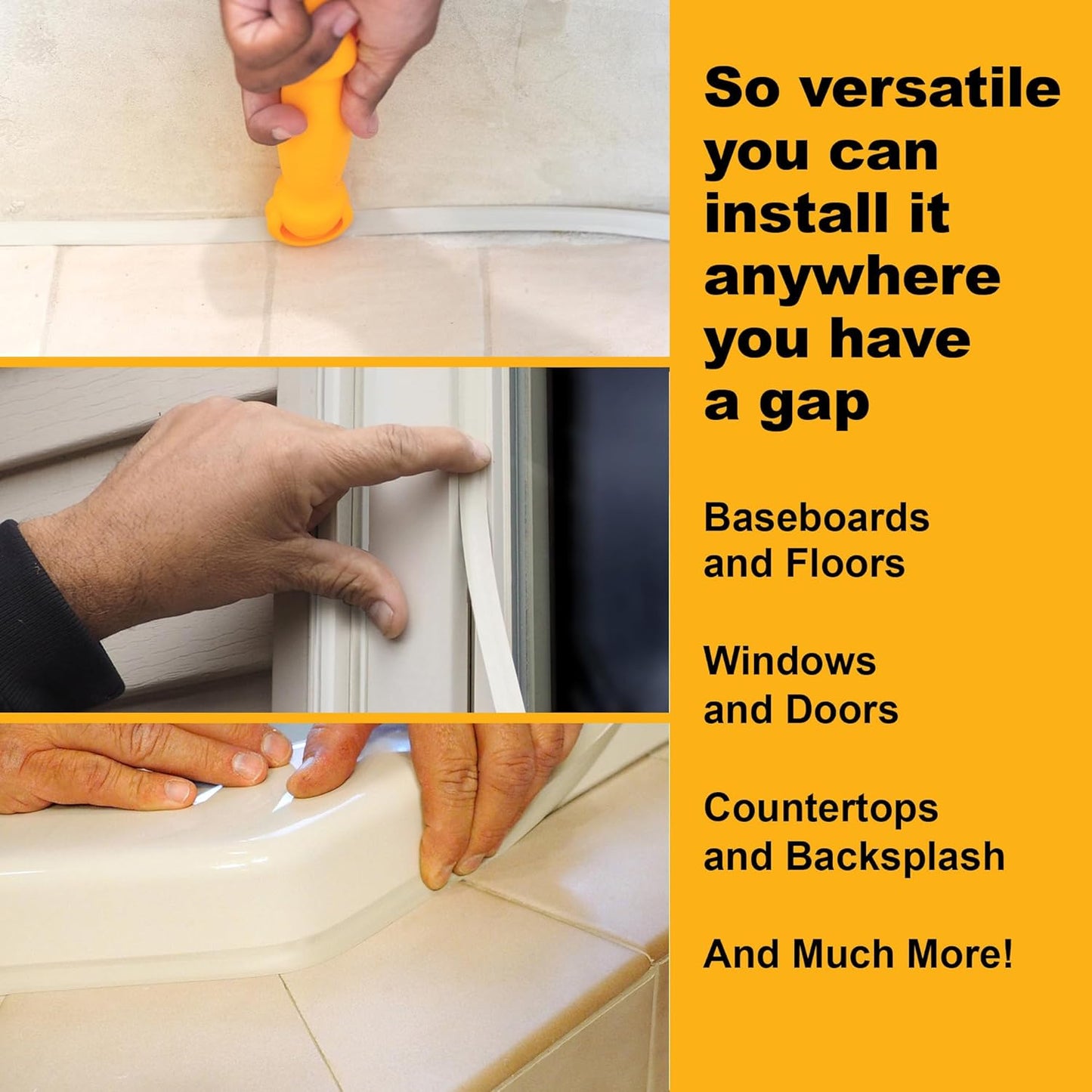 InstaTrim The Original Flexible Trim - 50ft Ivory 3/4" Wide Caulk Tape - Adhesive Trim with Many Uses Including Caulking for Bathtubs, Sinks, Counters, Tile, Floors - Made in USA