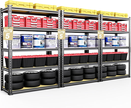 TigerParty 2050LBS Heavy Duty Garage Shelving, 5-Tier Adjustable Storage Shelves, Metal Shelving Unit and Storage Rack for Pantry, Basement, Warehouse, 72" H x 36" W x 16" D, MDF Borad