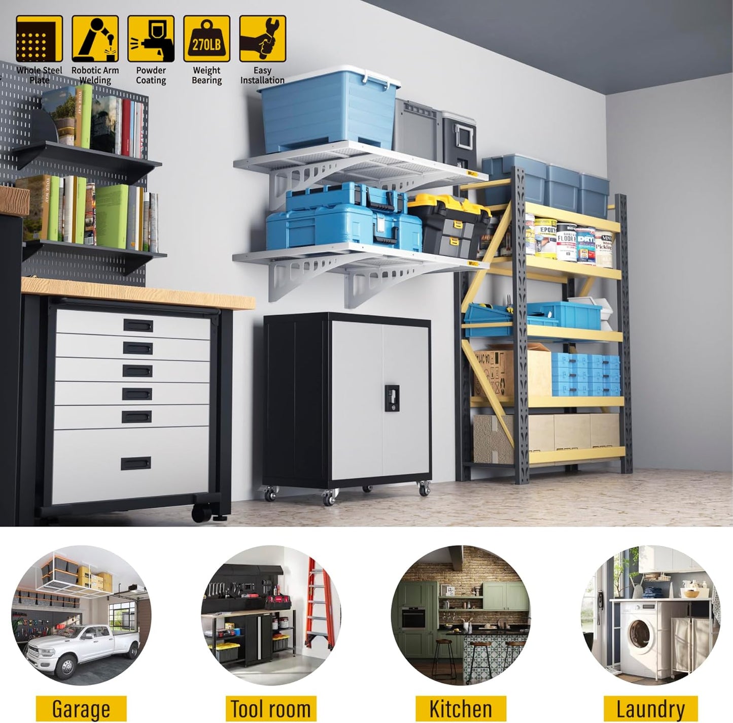 2Pack 2x3ft Adjustable Metal Garage Wall Shelving Heavy Duty Garage Storage Shelf Wall Mounted White