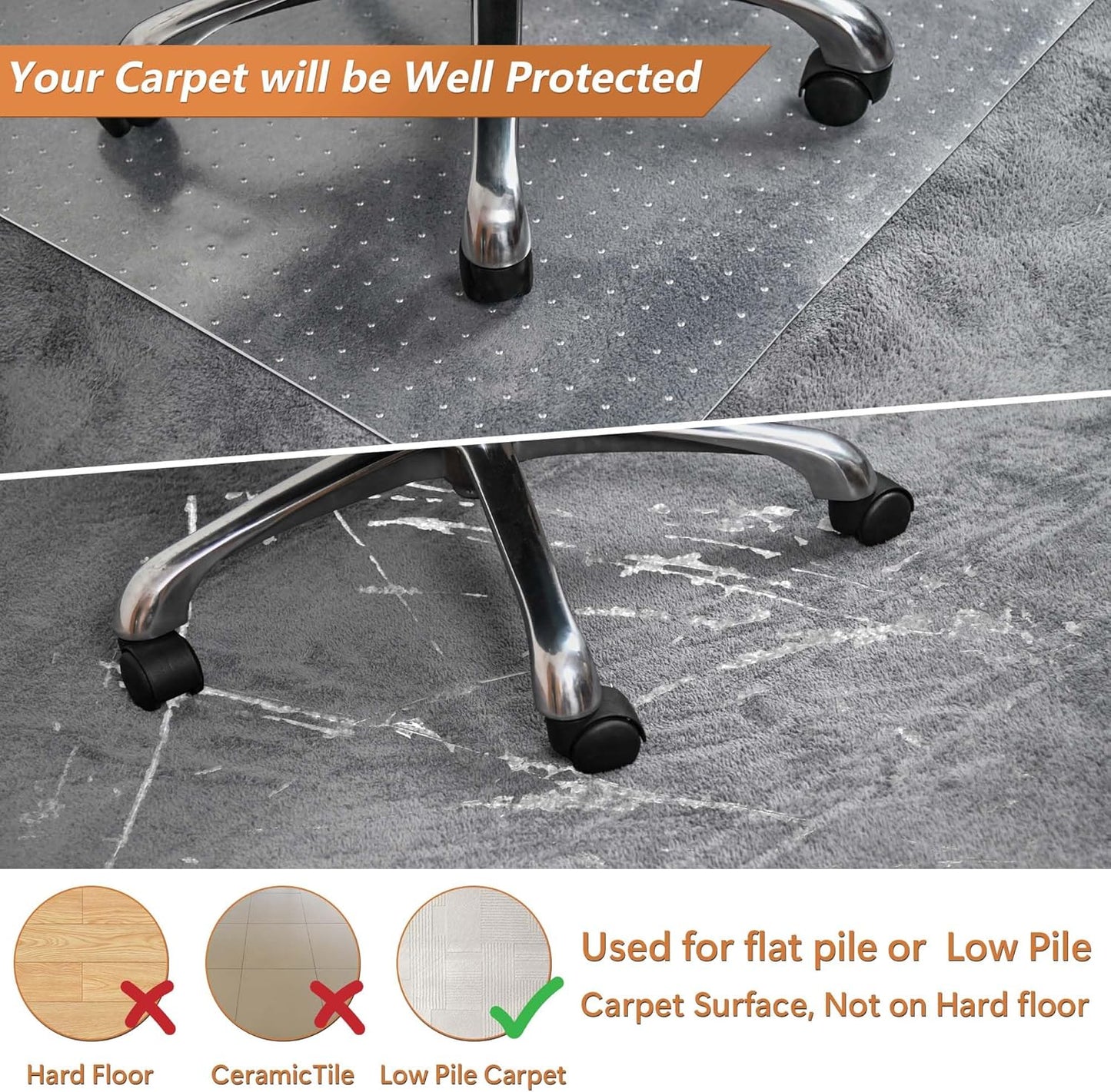 Office Chair Mat for Carpets - 45” x 53” Clear Carpet Chair Mats for Low Pile Carpeted Floors Home Office, Studded Floor Mat for Office Chair on Carpet