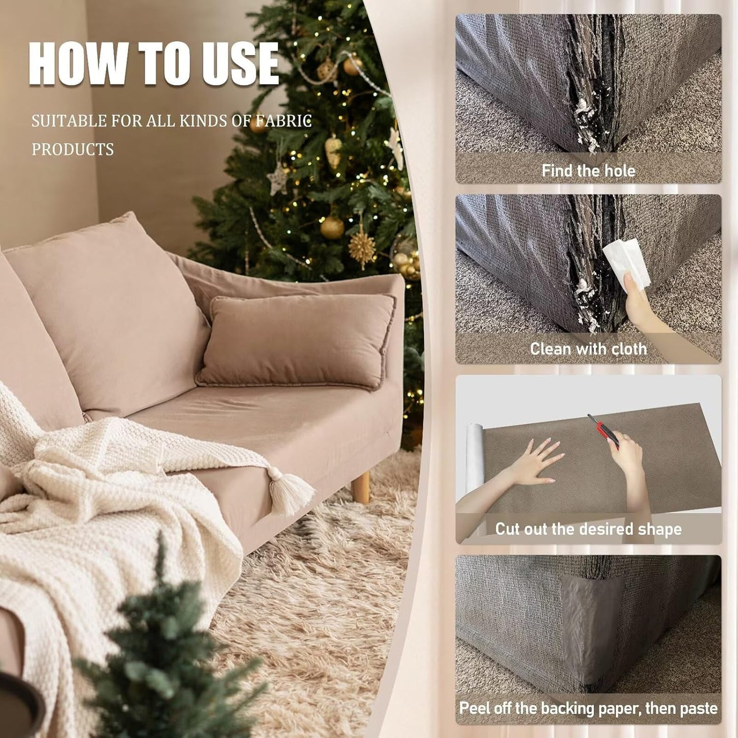 Azobur Couch Patches, Extra-Large Durable Fabric Tape, Ideal for Automotive Upholstery Repair, Waterproof, Self-Adhesive, Quickly Fix Sofas, Car Interiors, and Other Fabric Items (Black)