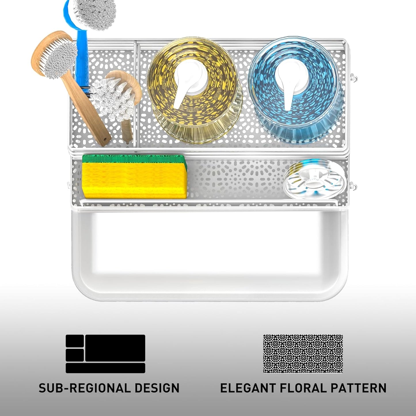 Cisily Sponge Holder for Kitchen, Sink Caddy Organizer, Kitchen Sink Accessories with Drip Tray, Rustproof and Non-Slip Kitchen Sink Sponge Holder, Kitchen Essentials for New Home（White）