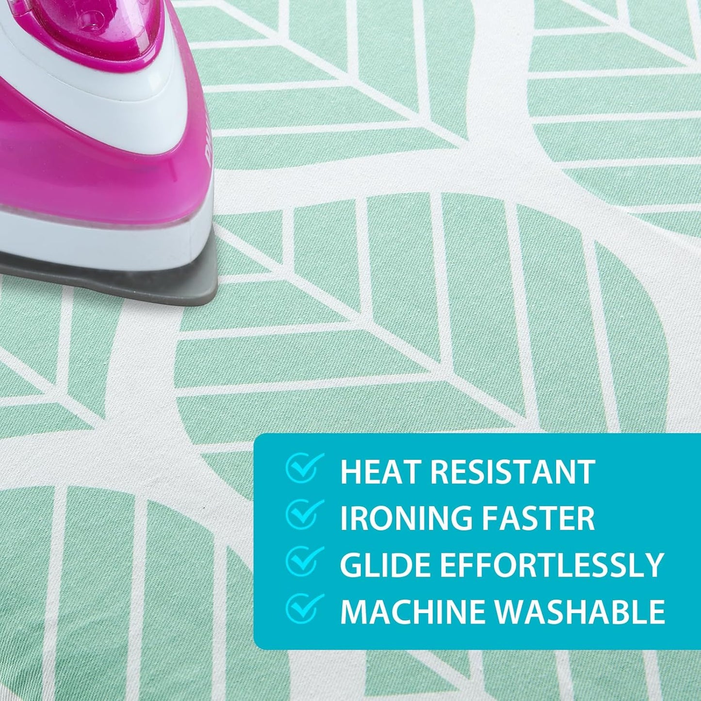 Wide Ironing Board Cover and Pad 18 x 49 inch Heat Reflective with Hook and Loop Fasteners, Thick Padding with Elasticized Edges, 3 Layers Iron Board Cover (Green Leaf)