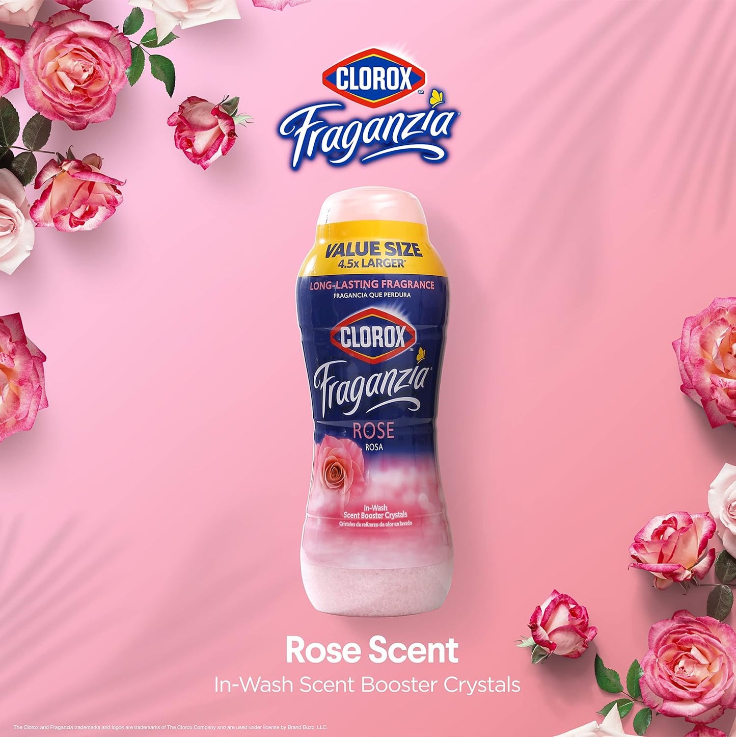 Clorox Fraganzia Laundry Scent Booster Crystals in Rose Scent - Scented In-Wash Freshener Beads for Fresh, Clean, Great Smelling Clothes and Linens, 70 Oz