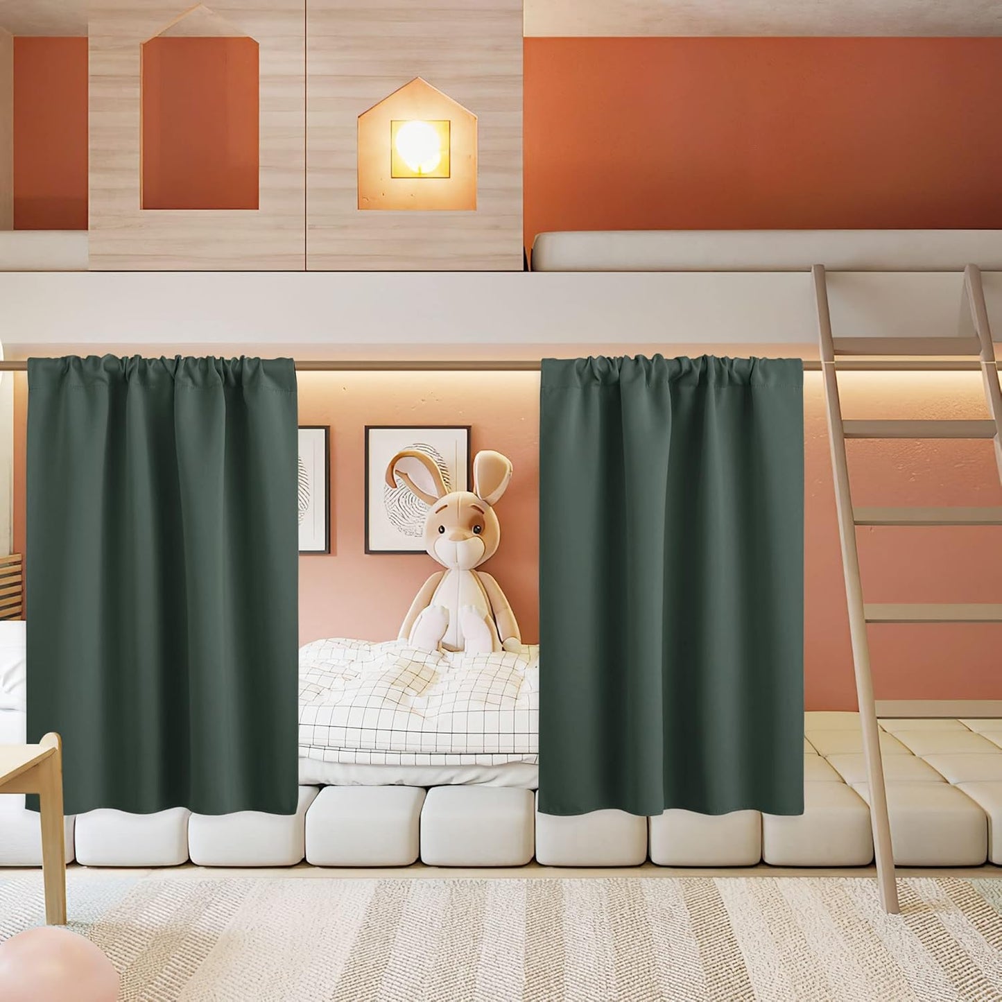 RYB HOME Small Curtains for Door Windows - Blackout Thermal Insulating Drapes for Home Theatre Bathroom Basement Cafe RV Camper Windows Blinds, Wide 34 x Long 30, Dark Green, 1 Pair