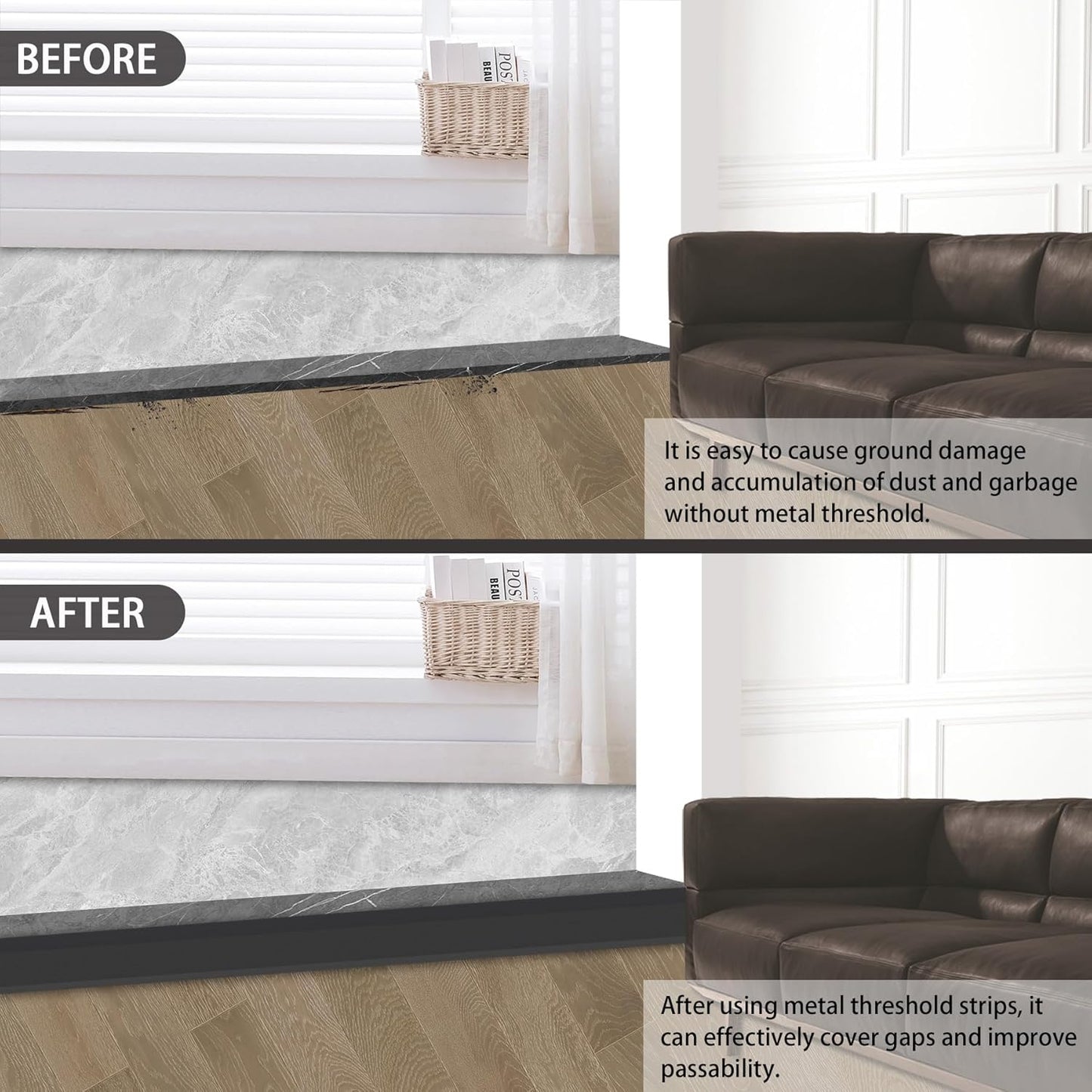 Gaahing Aluminum Floor Transition Threshold Strip, Bridge The Height Gap Between 0.3 to 1.6 inches for Doorway Ramp (35.4in x 3.9in, Matte Black)