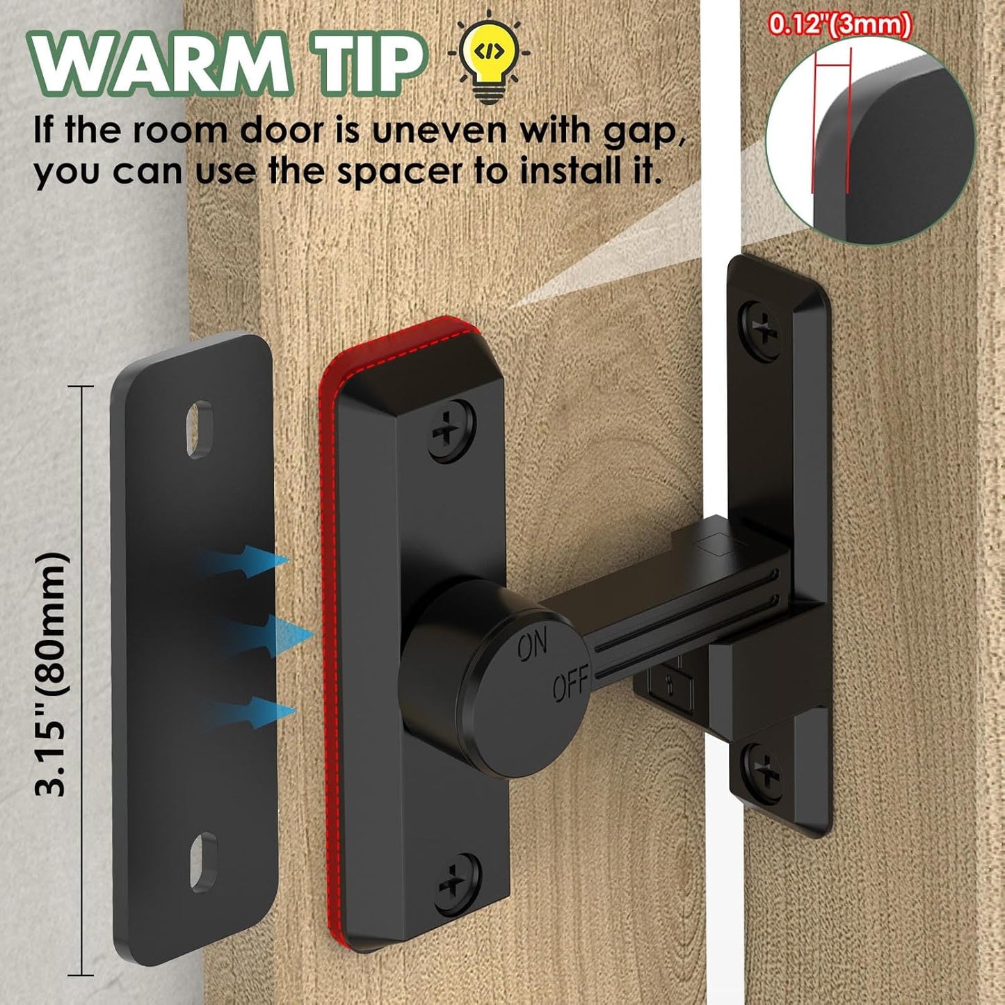 Barn Door Lock Latch, 90/180 Degree Flip Sliding Door Latch for Garage, Bedroom, Cabinet, Sturdy Zinc Alloy Security 90 Degree Lock (Black-2 Pcs)