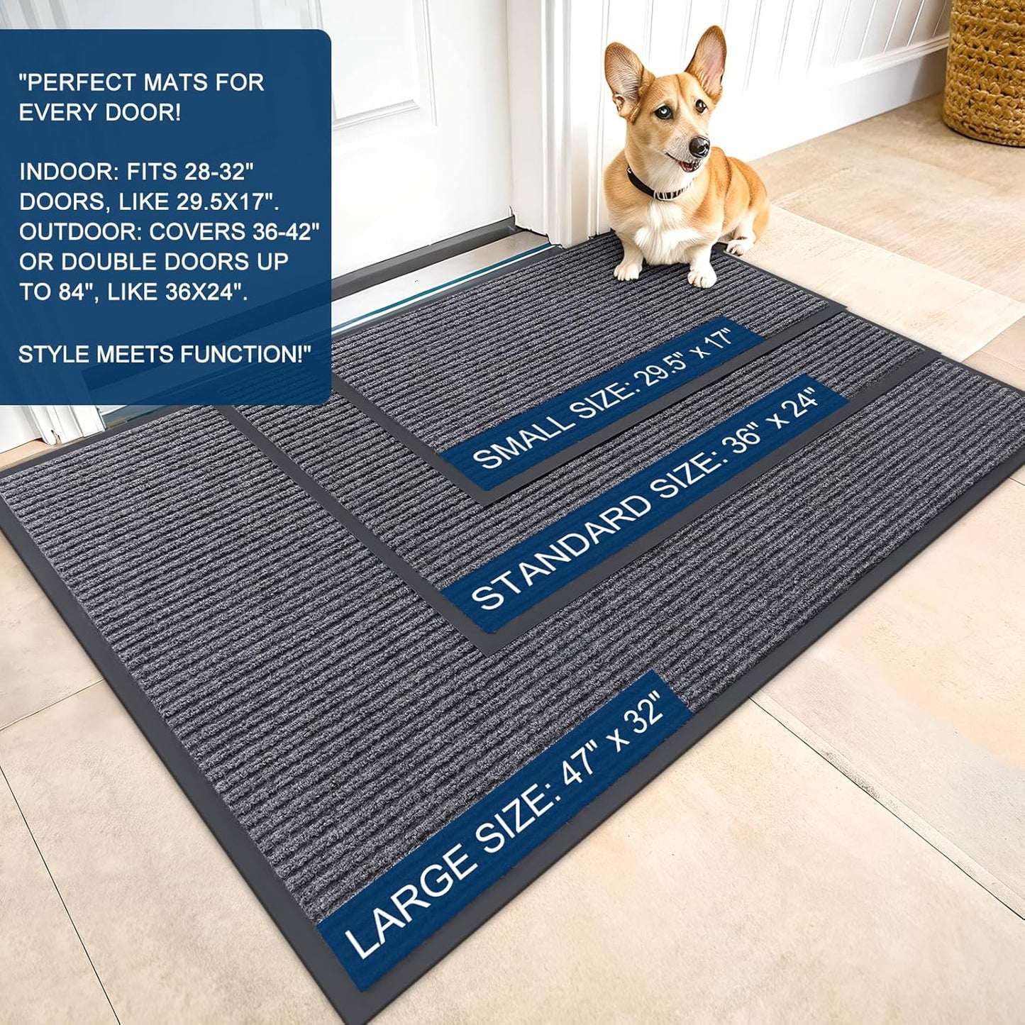 OLANLY Front Door Mat Indoor Outdoor Entrance, Waterproof Heavy Duty Doormat, Fade Resistant, Low Profile, Easy Clean Patio Porch Welcome Floor Mats for Entry, 47x24, Grey