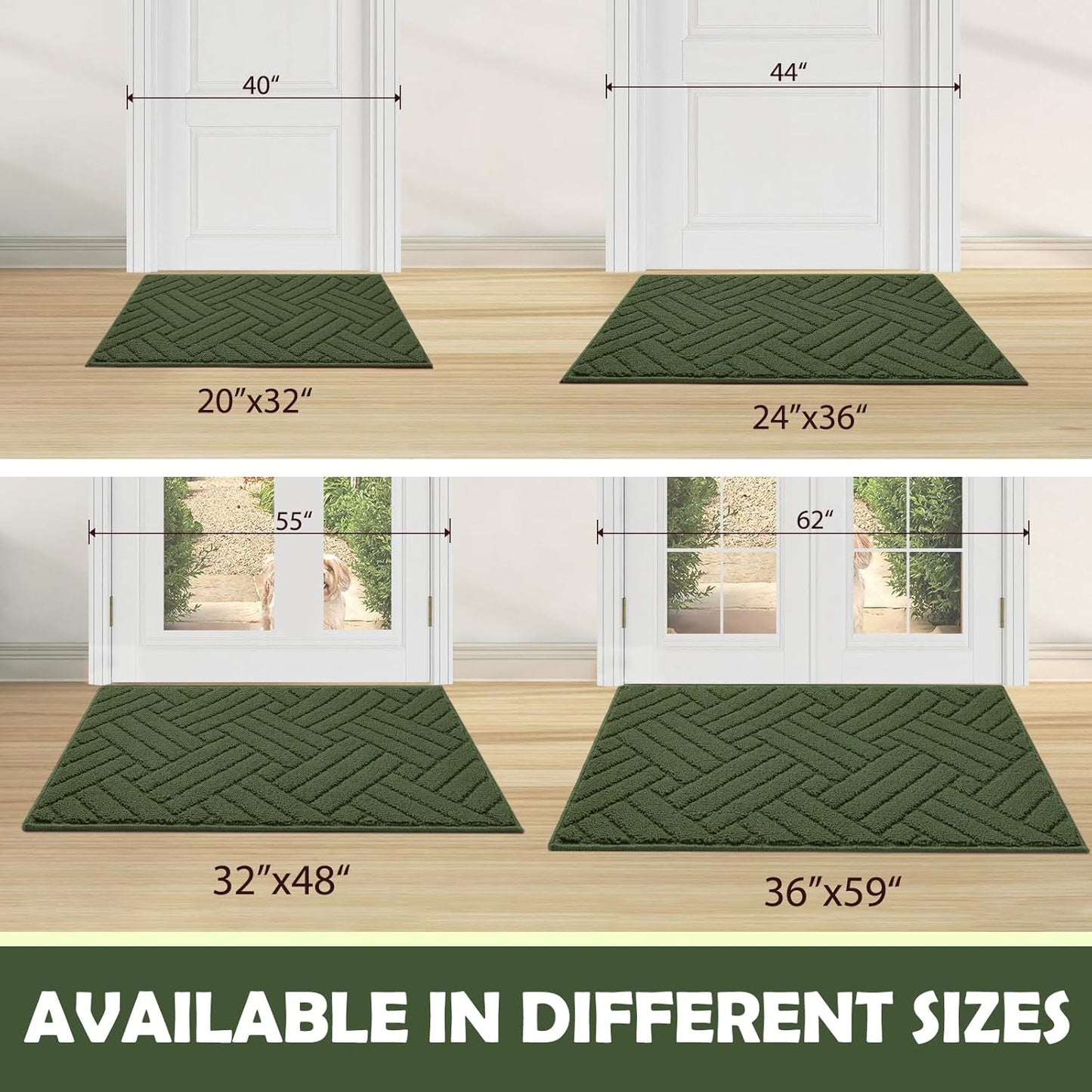 Door Mat Indoor Doormat, Entryway Rug Door Mats Non-Slip Rubber Backing,Heavy Duty Low-Profile Entrance Rugs, Absorbent Resist Dirt Doormats Floor Door mat for Entryway,Green 32"x48"