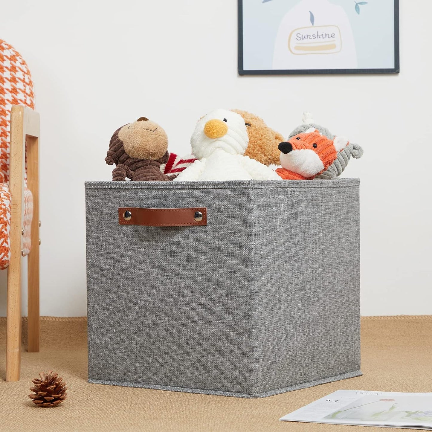 DULLEMELO Fabric Storage Cubes,12 inch Cube Stroage Bins for Empty Gift Basket,Toys Nursery Clothes Storage Linen Closet Organizers and Storage Baskets Shelves Bins(Grey-4 Pack)