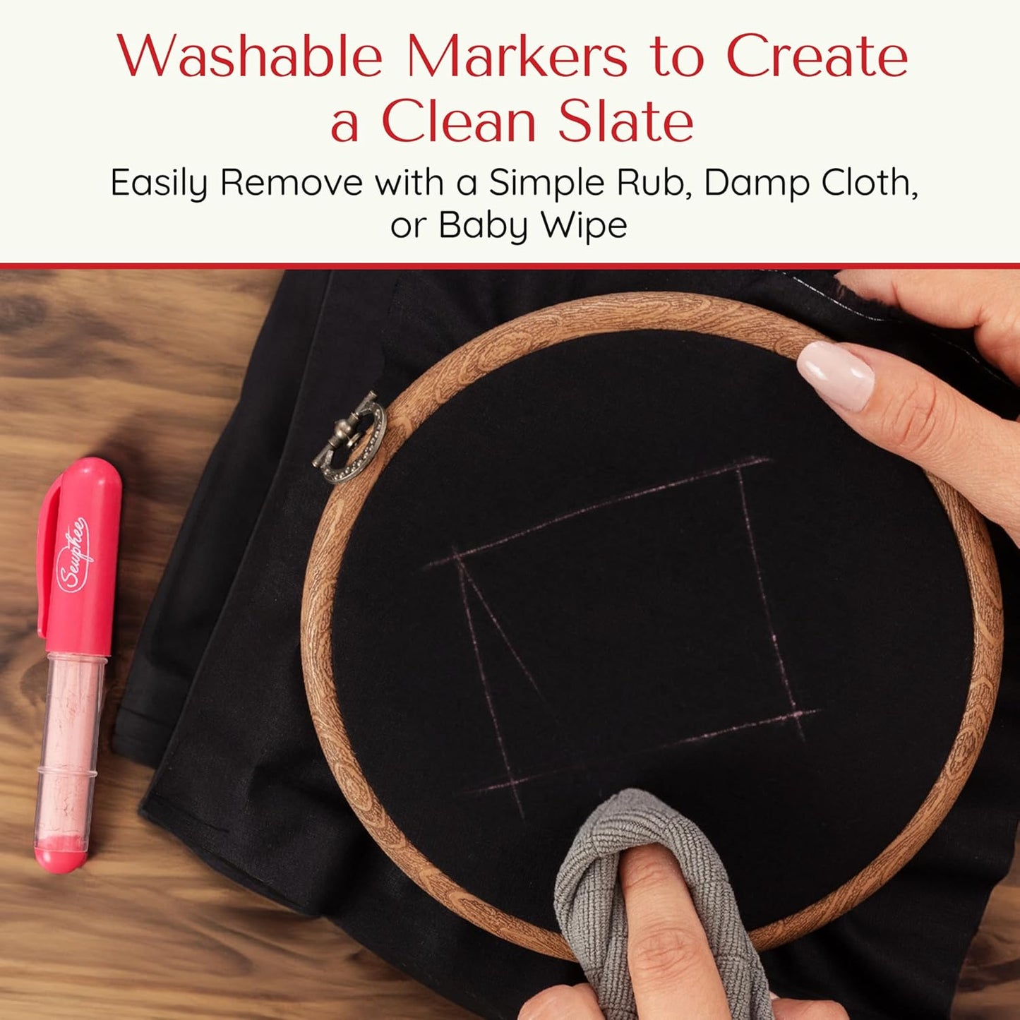 Fabric Markers for Sewing – Ergonomic Tailors Chalk Pen with Improved Dosing Wheel for Sharp Lines - Washable Sewing Chalk Marking Pens that are Compatible with Most Fabrics - Pink 1 Pack