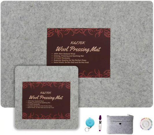 Wool Pressing Mat Set (Deluxe 2 Pack) Includes 24 x17 and 10 x 10 mats with Quilting Supplies in Pouch, 100% Pure New Zealand Wool, 2 Wool Pressing Mats Comes with Large Size & Portable Size (2 Mats)