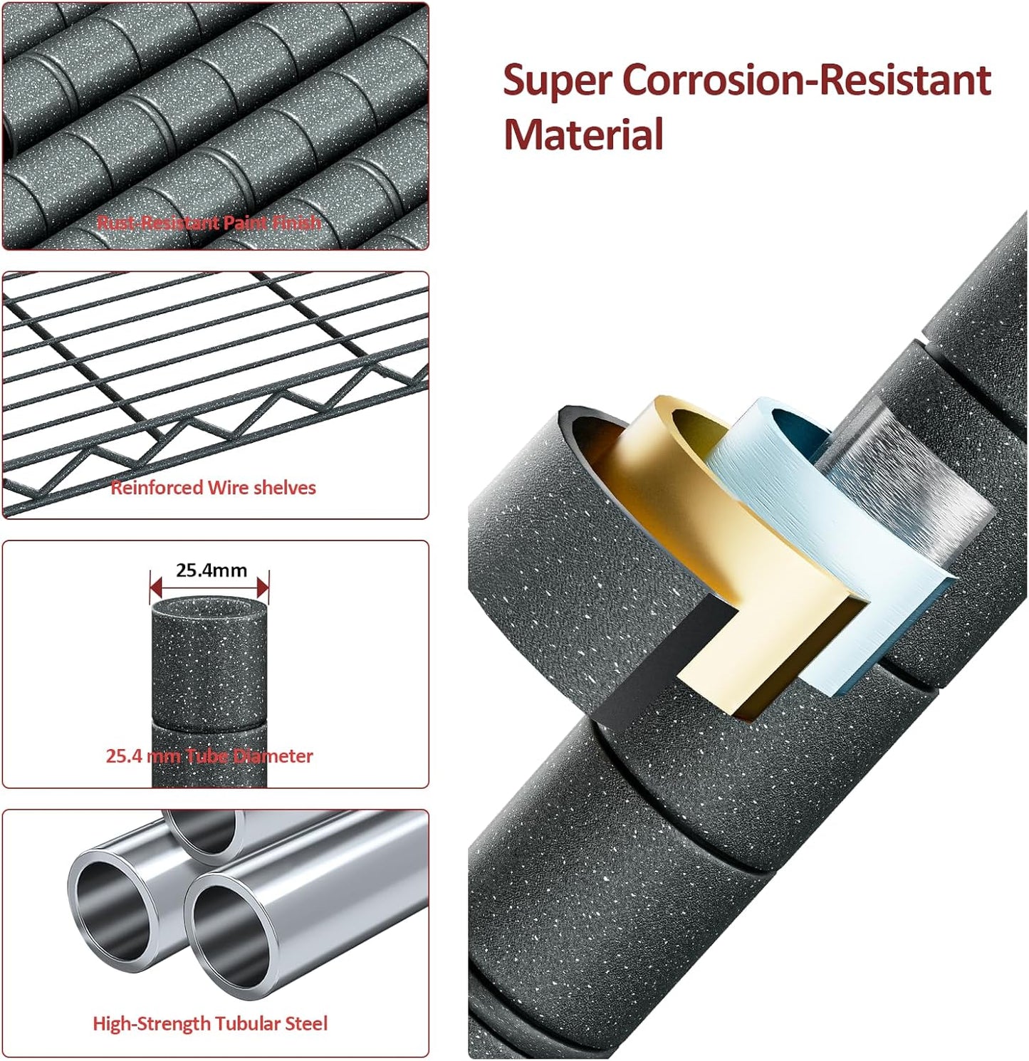 IZEUK Storage Shelves Outdoor Wire Shelving Unit Metal Rack 4 Tier, 17.7" D x 35.43" W x 59" H, Grey