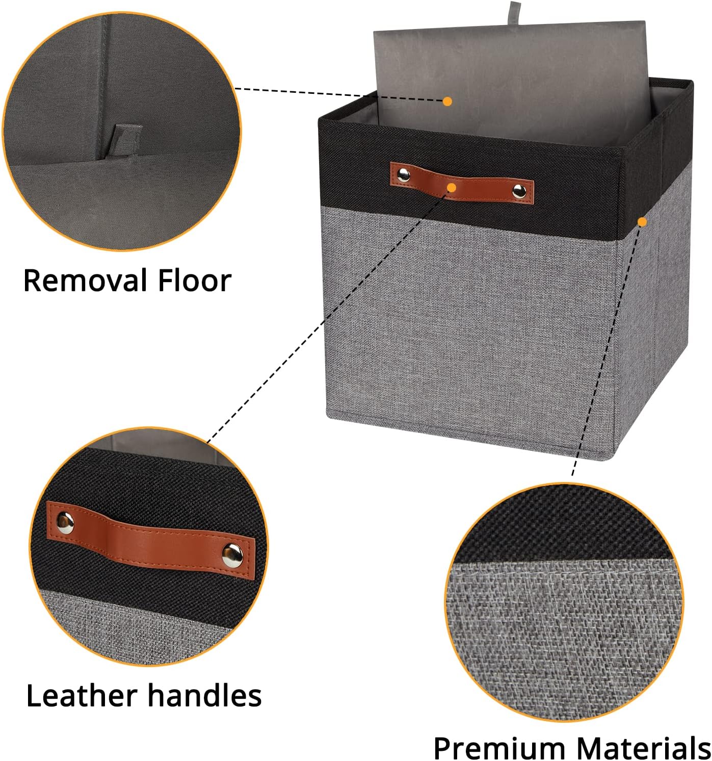 DULLEMELO 12x12 Storage Cubes, Collapsible Sturdy Cube Storage Bins With Handles for Organizing,Fabric Storage Cubes Baskets for Shelves Nursery Closet Home Organization and Storage (Black&Grey)