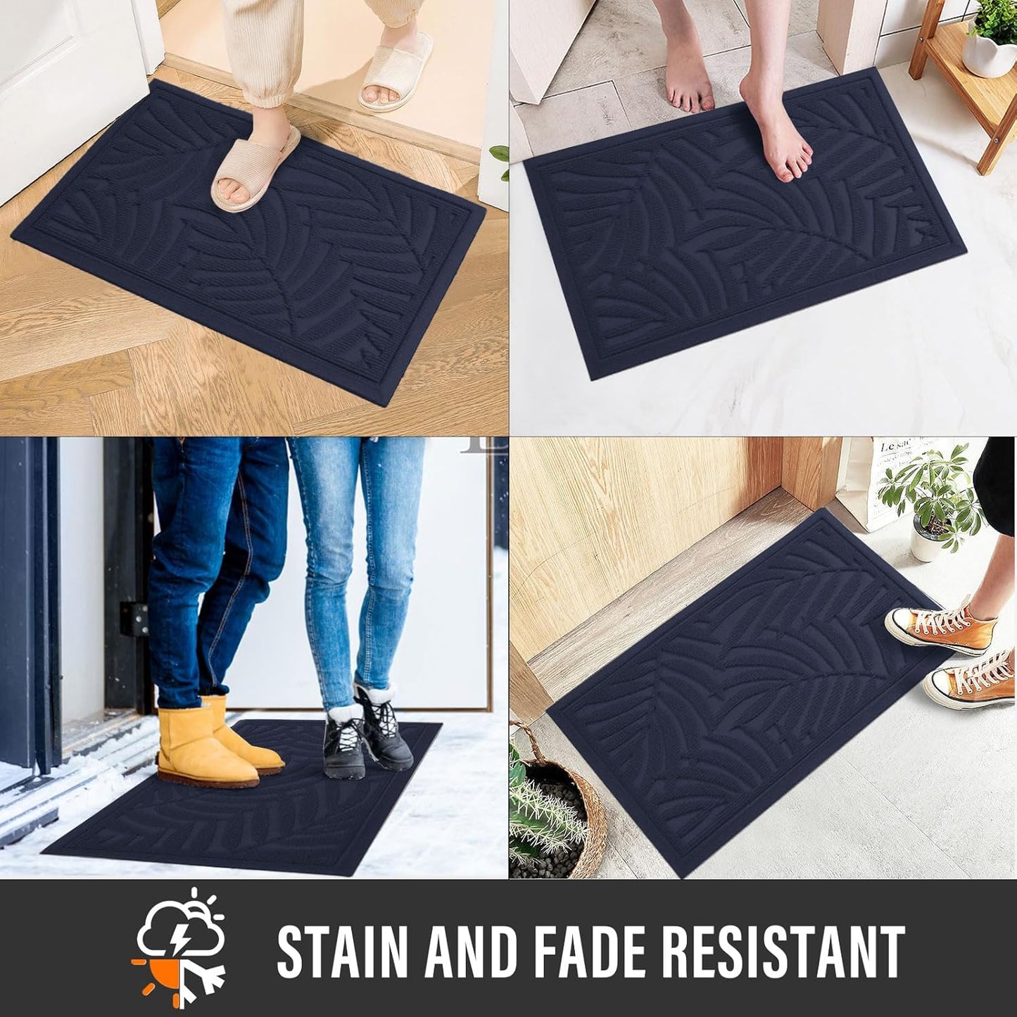 Front Door Mat, Absorbent Resist Dirt Welcome Door Mat Indoor Outdoor, Waterproof Doormat, Sturdy Non Slip Backing, Fade Resistant, Low Profile Entry Mat for Entryway, 29×17, Blue