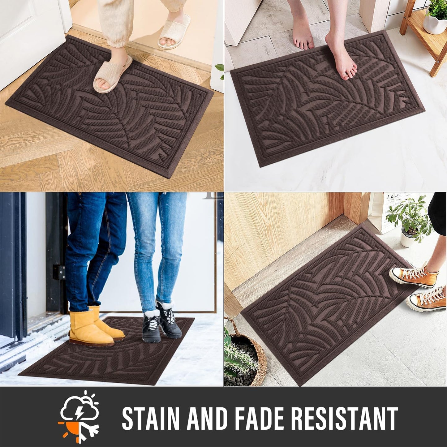 Front Door Mat, Absorbent Resist Dirt Welcome Door Mat Indoor Outdoor, Waterproof Doormat, Sturdy Non Slip Backing, Fade Resistant, Low Profile Entry Mat for Entryway, 29×17, Coffee