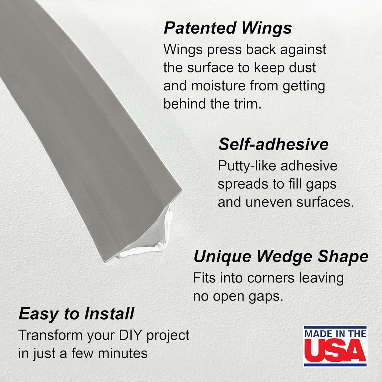 InstaTrim The Original Flexible Trim - 10ft Grey 1/2" Adhesive Trim with Many Uses Including Bathtubs, Sinks, Counters, Tile, Floors - Made in USA