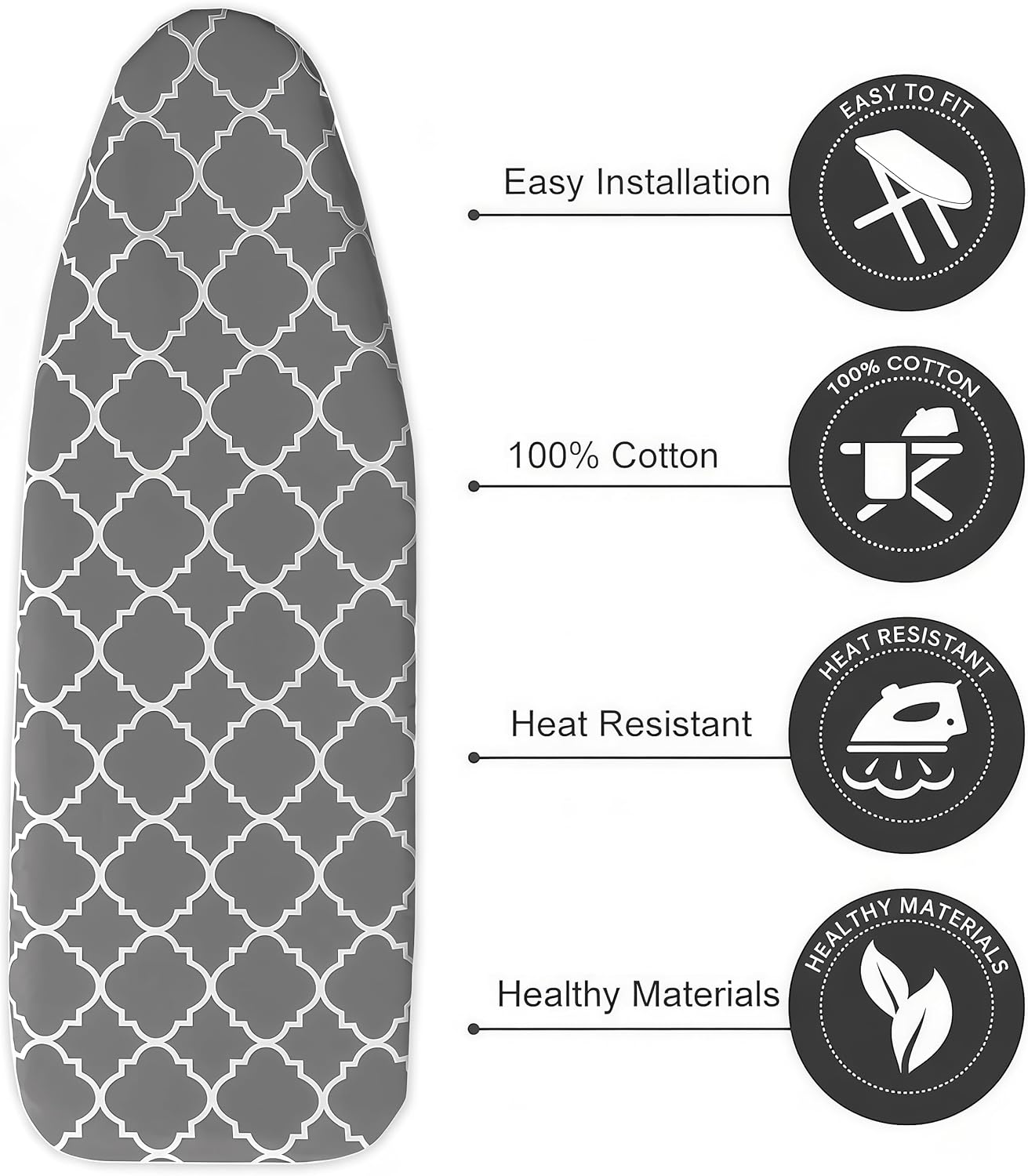 Ironing Board Cover with Two 5MM Thick Feltpads,15"x48"Heat Resistant Replacement Ironing Board Cover and Pad,Fits Standard Ironing Boards,Durability and Easy to Install