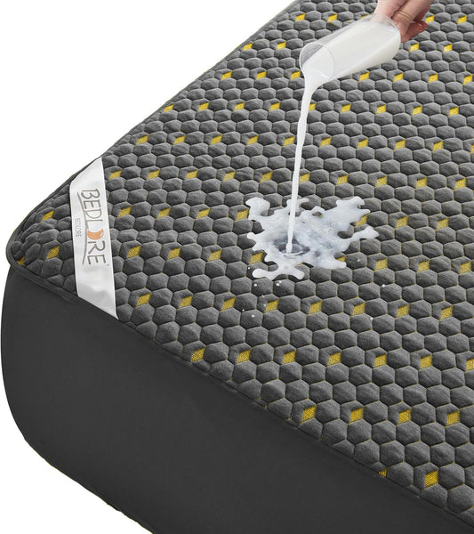 Waterproof Mattress Protector, Queen Size Mattress Pad Fitted 6"-18" Deep Pocket, 3D Air Fabric Breathable Bed Mattress Cover Noiseless Washable for Bedroom, Hotel(Carbon Gray)