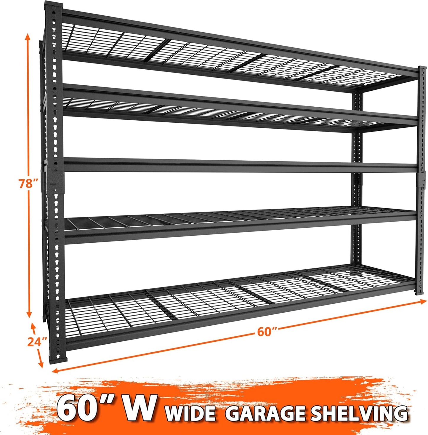 ROOMTEC Garage Shelving, 4 PCS 3300 LBS Capacity Sorage Shelves Heavy Duty, 5 Tier Adjustable Metal Organizer Wire Rack, 60" L x 24" W x 78" H Utility Shelf Unit for Kitchen Pantry