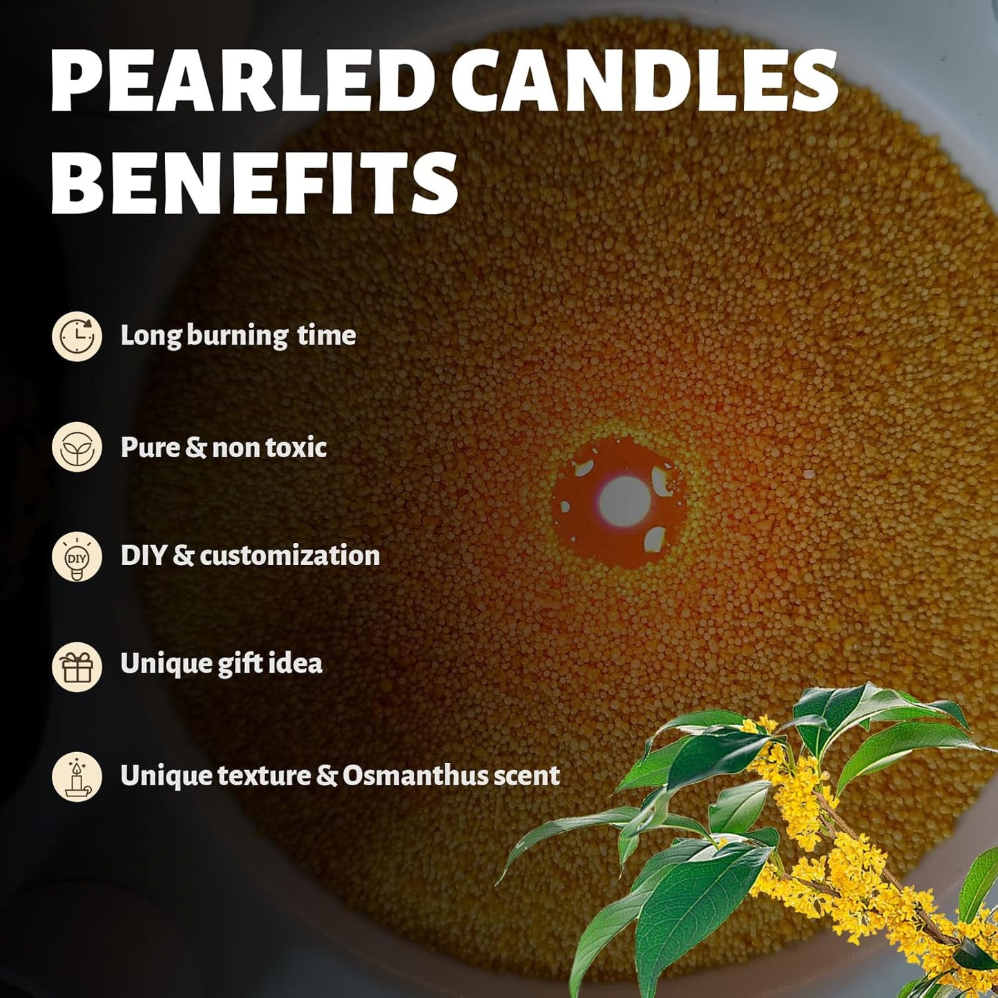 Osmanthus Scented Pumpkin Pearled Candle 18oz Luxury Sand Candle Granulated Wax - 30 Cotton Wicks - Wax for Candle Making Decorative Candles Smooth and Clean Burning Lasts up to 120 Hours