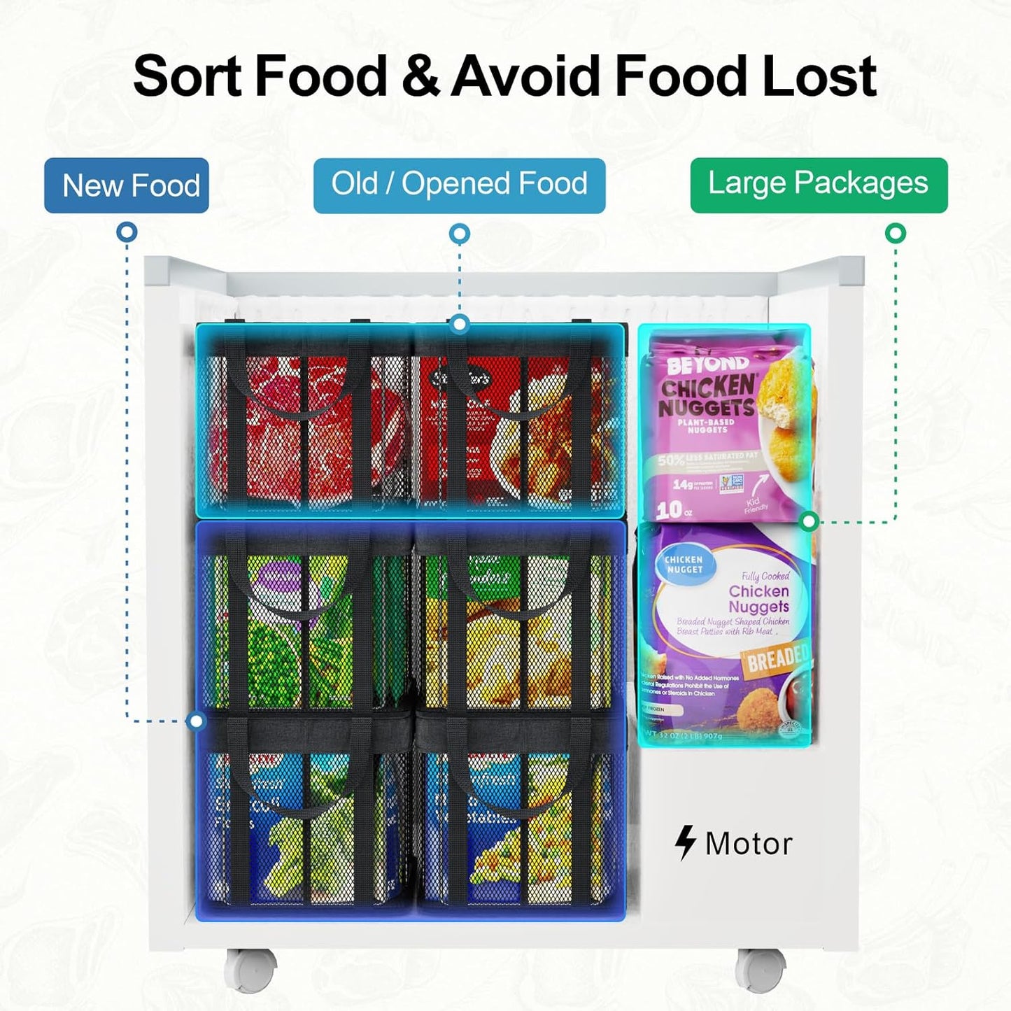 iSPECLE Freezer Organizer Bins - 3 Pack Large Stackable Deep Freezer Organizer Bins for 5 to 7 Cu.Ft Chest Freezers Easy Get Foods without Digging, Faster Freezing Better Freshness, Black