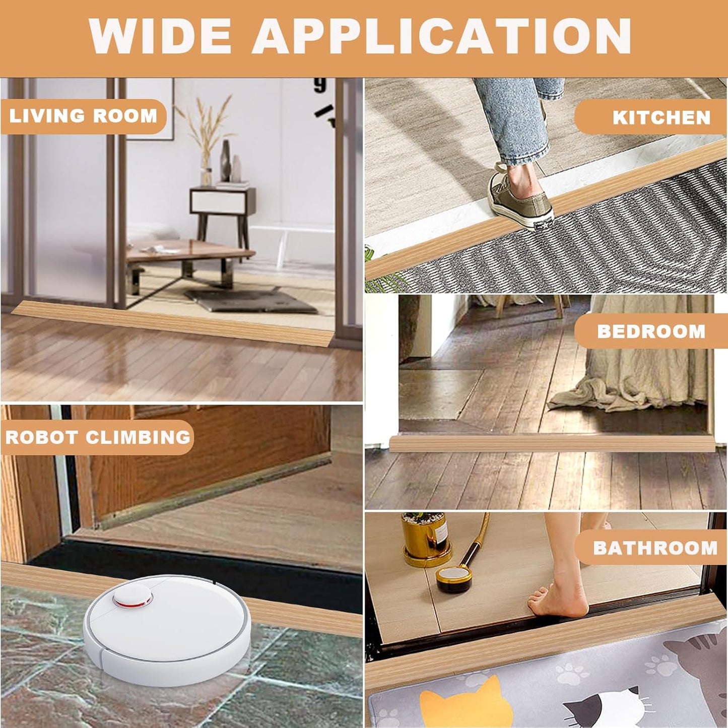 Vinyl Door Threshold Flooring Transition Strip Self Adhesive Carpet Edging Strip for Laminate Doorway Edge Threshold from 3/5" to 4/5" (Light Yellow Wood Grain, 10 Ft)