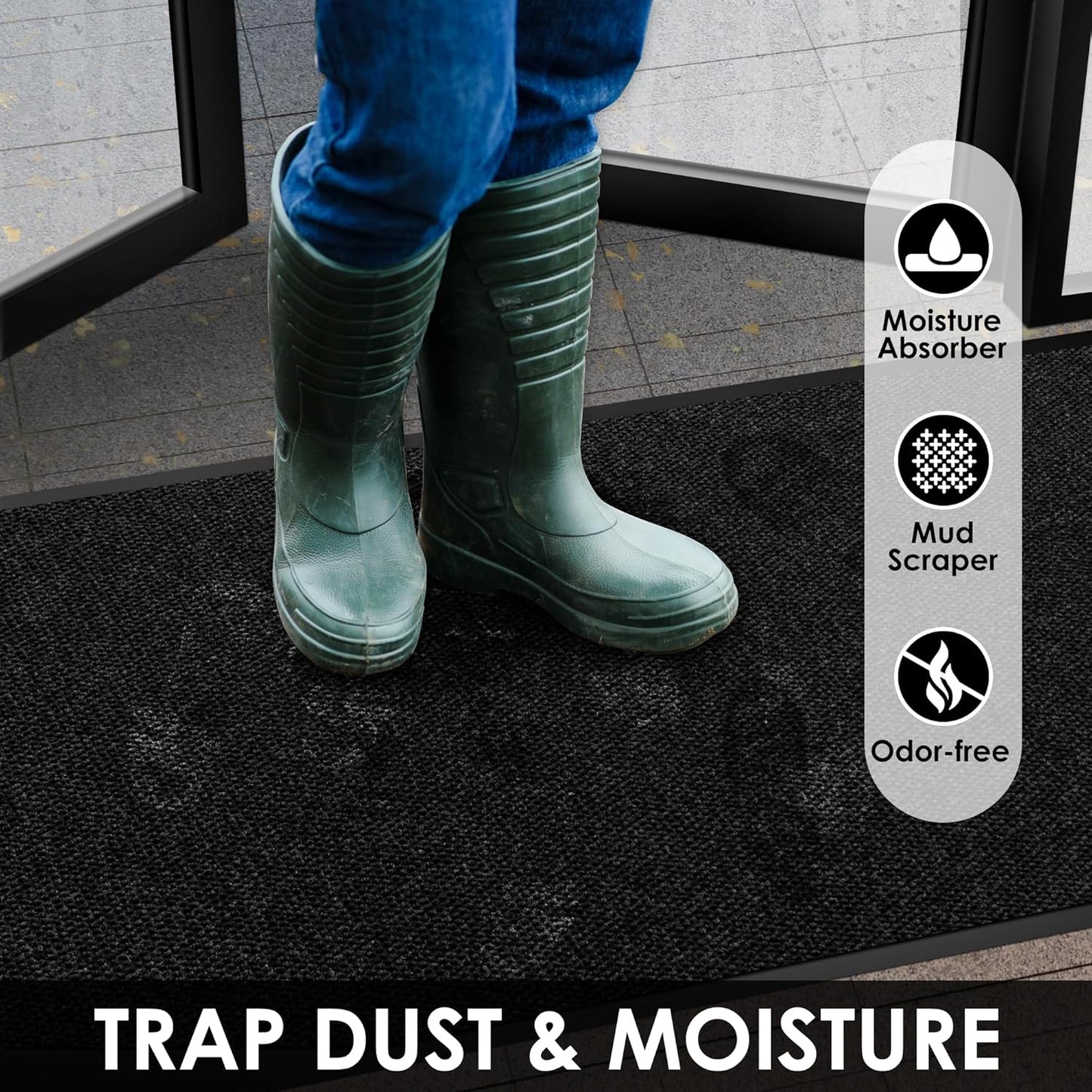 2′ x 32′ Front Door Mat Indoor Outdoor Entrance, Commercial Floor Mat Heavy Duty Dirt Trapper Entryway Doormat, Custom Size Non Slip Rubber Backing Welcome mat, Door Mat for High Traffic Area