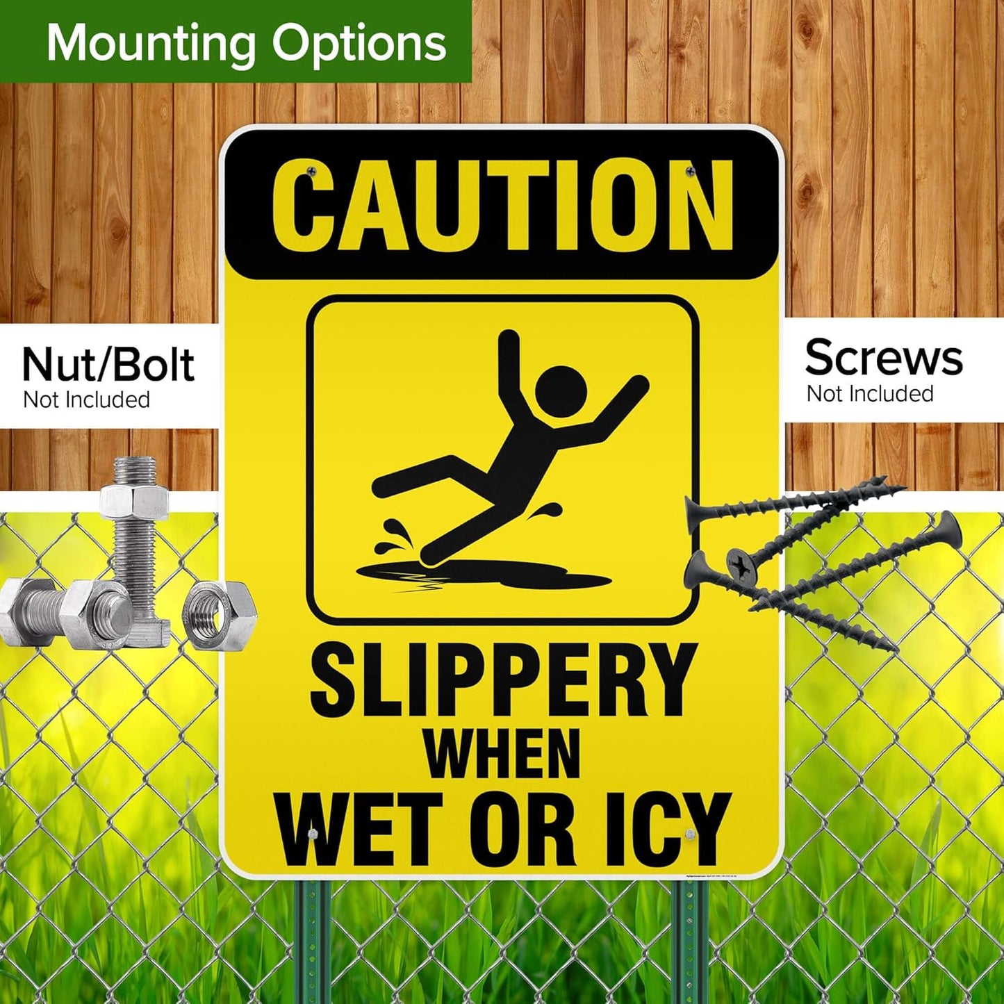 Caution Slippery When Wet Sign or ICY Sign, 36"x48" Aluminum Composite, Indoor/Outdoor Use, USA MADE By My Sign Center