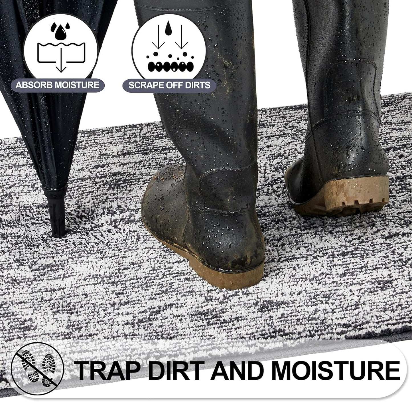 REFETONE Indoor Doormat, Front Door Mat 32"x48" Absorbent Rubber Backing Non Slip Back Door Mats, Washable Low-Profile Inside Floor Mat Door Rugs for Entryway, Resist Dirt Mud Mat for Dogs, Dark Grey