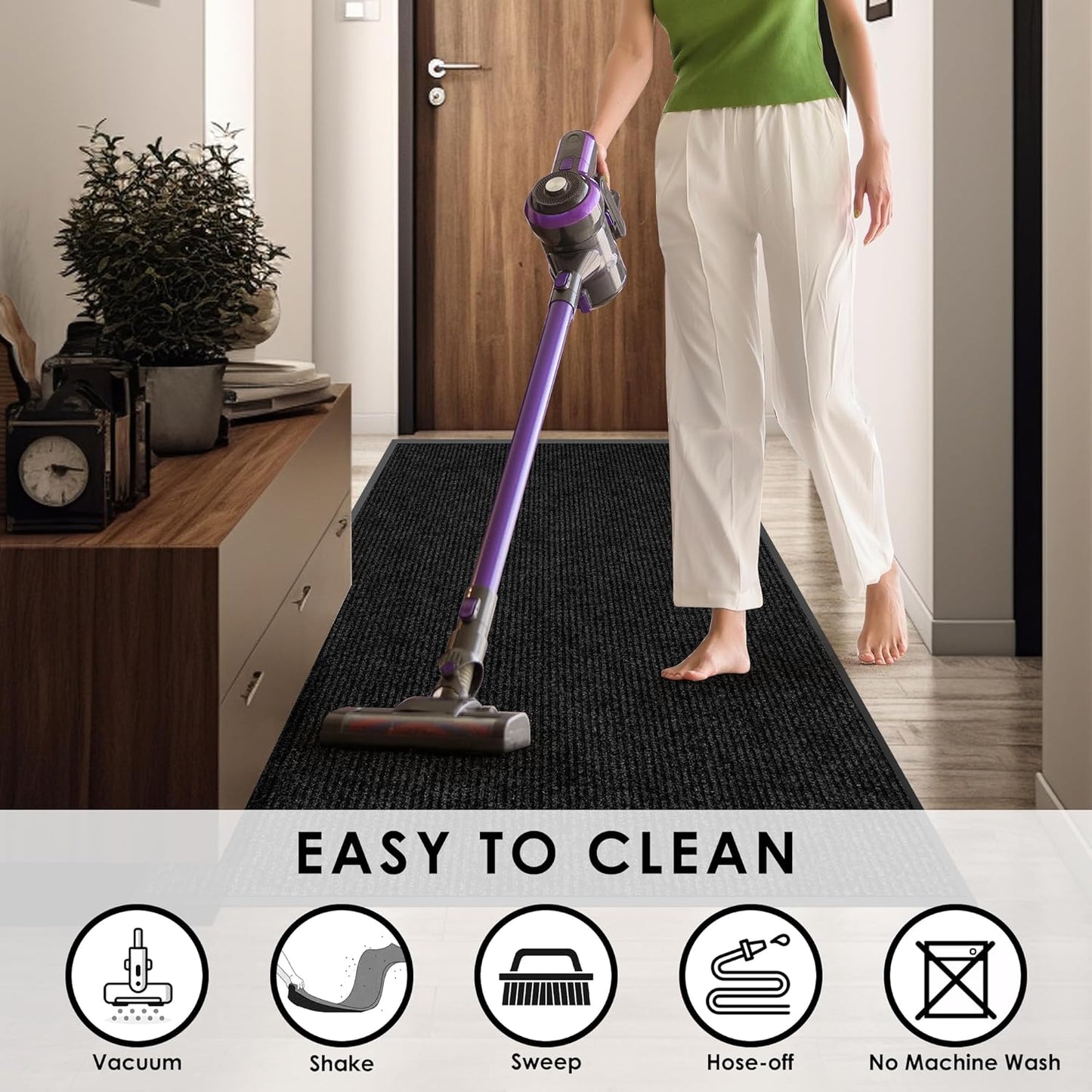 4′ x 26′ Front Door Mat Indoor Outdoor Entrance, Commercial Floor Mat Heavy Duty Dirt Trapper Entryway Doormat, Custom Size Non Slip Rubber Backing Welcome mat, Door Mat for High Traffic Area