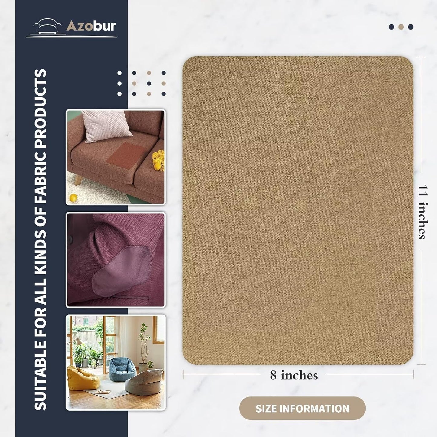 Azobur Velvet Patch,Self-Adhesive Rectangular Flannel Fabric Patch,Multicolor Available Anti Scratch Velvet 8X11 Inch Peel and Stick for Sofas, Automotive Interior, Handbags,and Pillow (Light Brown)