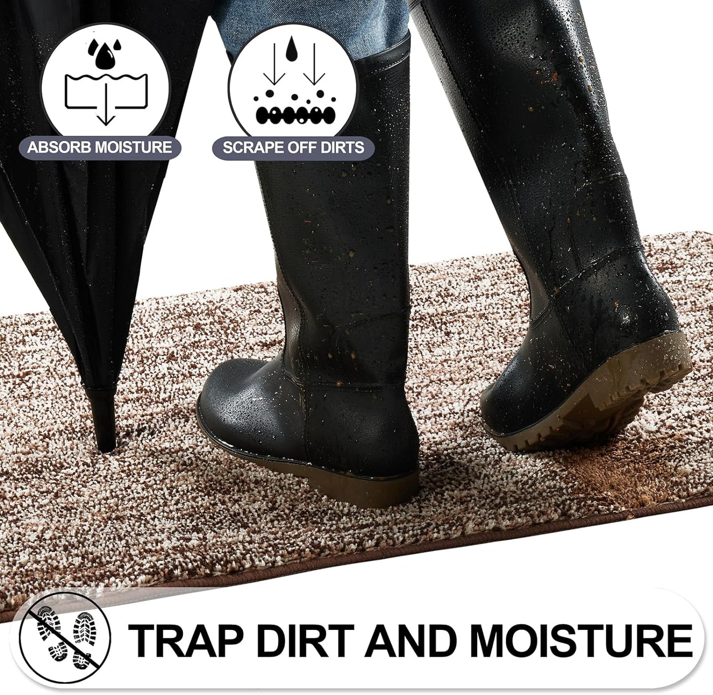 REFETONE Indoor Doormat, Front Door Mat 32"x40" Absorbent Rubber Backing Non Slip Door Mats, Washable Low-Profile Inside Floor Mat Door Rugs for Entryway, Resist Dirt Mud Mat for Dogs, Coffee/Brown