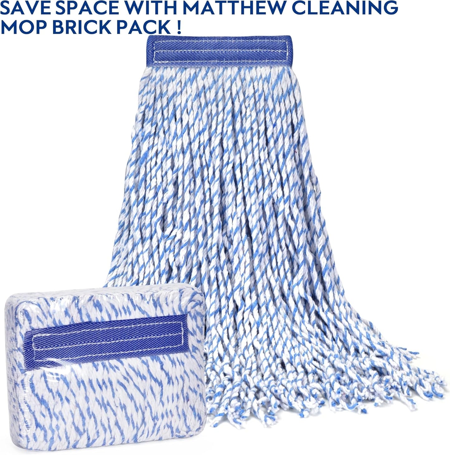 Matthew Cleaning Looped-Open Cotton Wet Mop 1.25'' Universal Headband Heavy Duty Commercial Mop Head Replacement for Indoor&Outdoor Use,Grease Stain Floor Cleaning String Mop Head Refill Pack of 12