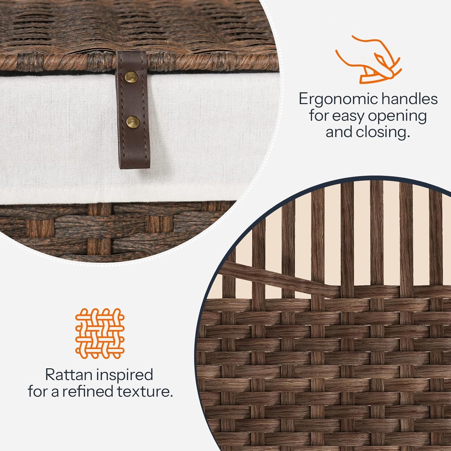 HOOBRO Storage Basket with Lid, 52.8 Gallon (200L) Wicker Basket, Handwoven Blanket Storage Basket with Handles, Metal Frame and Soft Lining, Foldable for Bedroom, Laundry Room, Brown BR220CW01