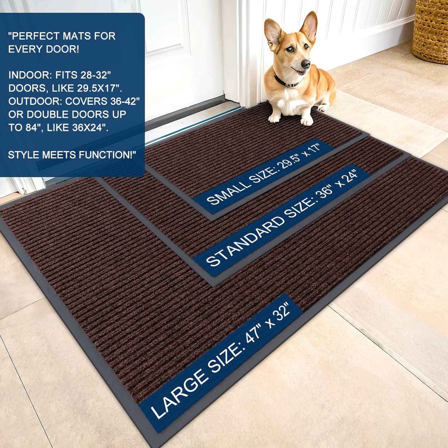 OLANLY Front Door Mat Indoor Outdoor Entrance, Waterproof Heavy Duty Doormat, Fade Resistant, Low Profile, Easy Clean Patio Porch Welcome Floor Mats for Entry, 47x32, Brown