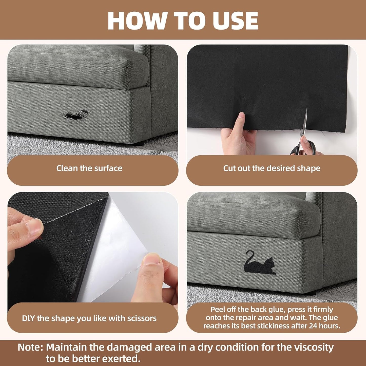 Fabric Repair Patch, 17X158 Inch Fabric Large Repair Tape, Self-Adhesive Patches for Furniture, Sofa, Car Interior, Shoes, Hand Bag, Clothing (Dark Grey, 17X158 Inch)