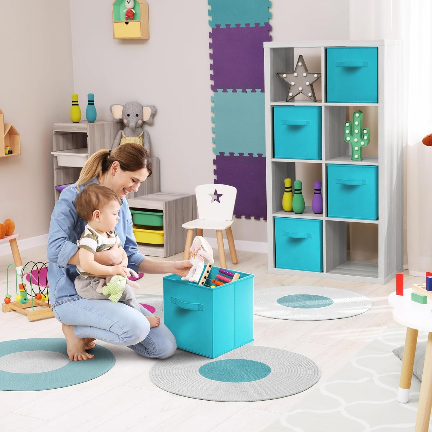 Sorbus 13 Inch Storage Bins - Sturdy Collapsible Fabric Storage Cubes with Handle - 8 Foldable Baskets for Organizing Clothes, Toys, Books - Storage Baskets for Shelves, Closets