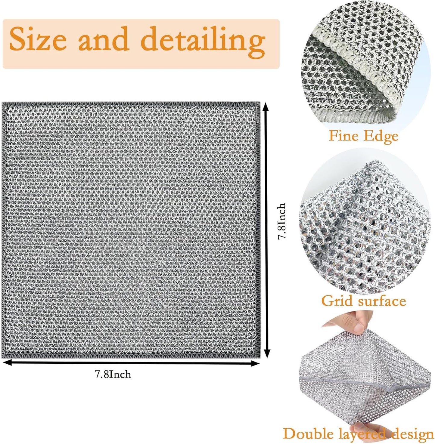 10PCS Double Wet and Dry Wire Dishcloth, Stainless Steel Scrubber, Multi-Purpose Wire Miracle Cleaning Cloths, Non-Scratch, for Powerful Cleaning of Cookware and More.(10PCS)