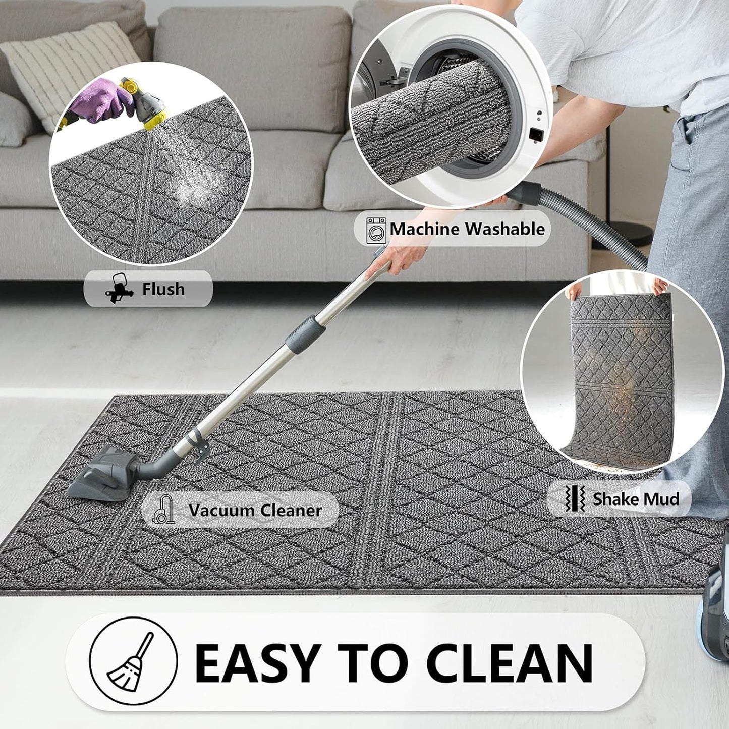 REFETONE Indoor Doormat, Front Back Door Mat 20"x32" Absorbent Rubber Backing Non Slip Door Mats, Low-Profile Resist Dirt Entrance Rugs, Machine Washable Door Rug Inside Floor Mat for Entryway, Grey