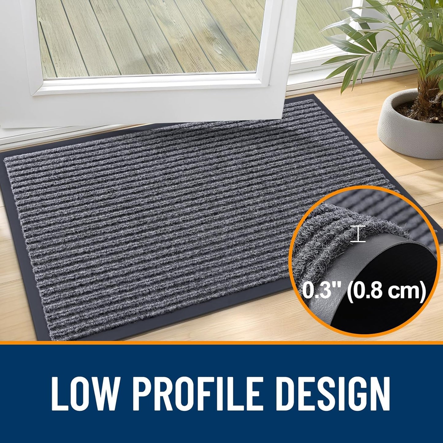 OLANLY Front Door Mat Indoor Outdoor Entrance, Waterproof Heavy Duty Doormat, Fade Resistant, Low Profile, Easy Clean Patio Porch Welcome Floor Mats for Entry, 71x24, Grey
