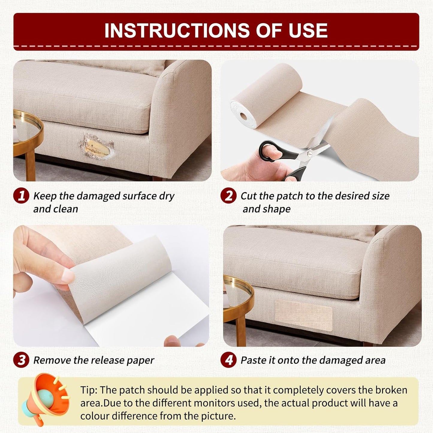 Linen Repair Tape 4x79 inch, Self Adhesive Fabric Patches, Linen Patch Tape Kit, Fabric Repair Tape for Couch Sofas, Headboards, Chairs, Pillows, Curtains, Couches- Dark Grey