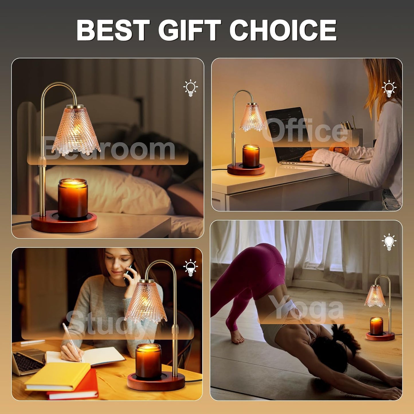 Candle Warmer lamp with Timer & Dimmer Birthday Gifts for Women Mom, House Warming Gifts New Home Decor, Wax Melt Warmer for Jar Candles, Home Bedroom Decor with 2 Bulbs(Leafy Amber)