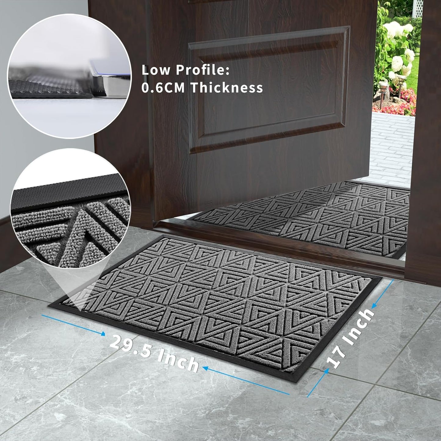 Yimobra Outdoor Mats for Front Door 29.5x17, All-Weather Waterproof Non-Slip Outdoor Door Mat Outside Eentrance, Garage/Patio Entryway Indoor Doormat, Easy Clean, Grey