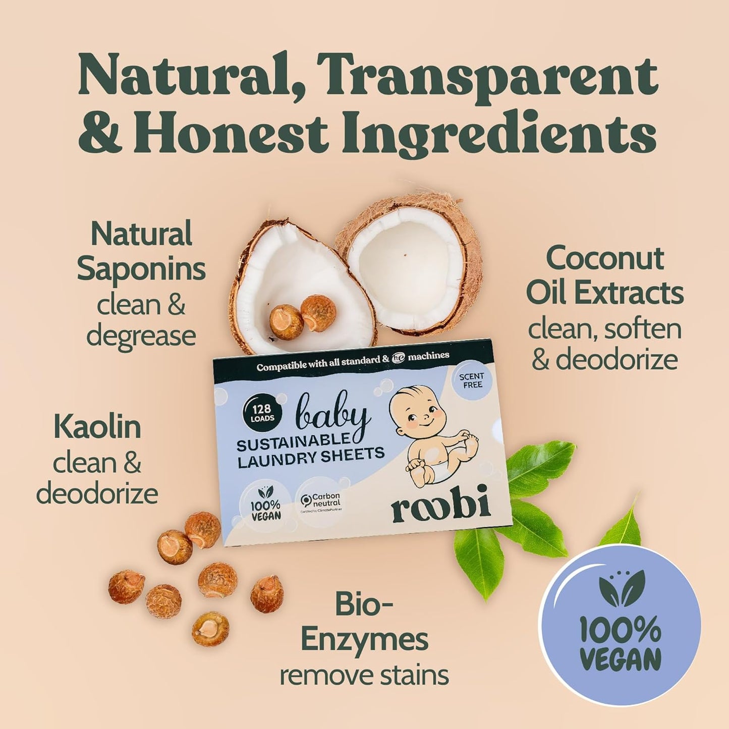 Roobi Baby Laundry Detergent Sheets. Specially Formulated for Sensitive Skin. Newborns, Infants & Toddlers Clothes. Unscented. Up to 128 Loads