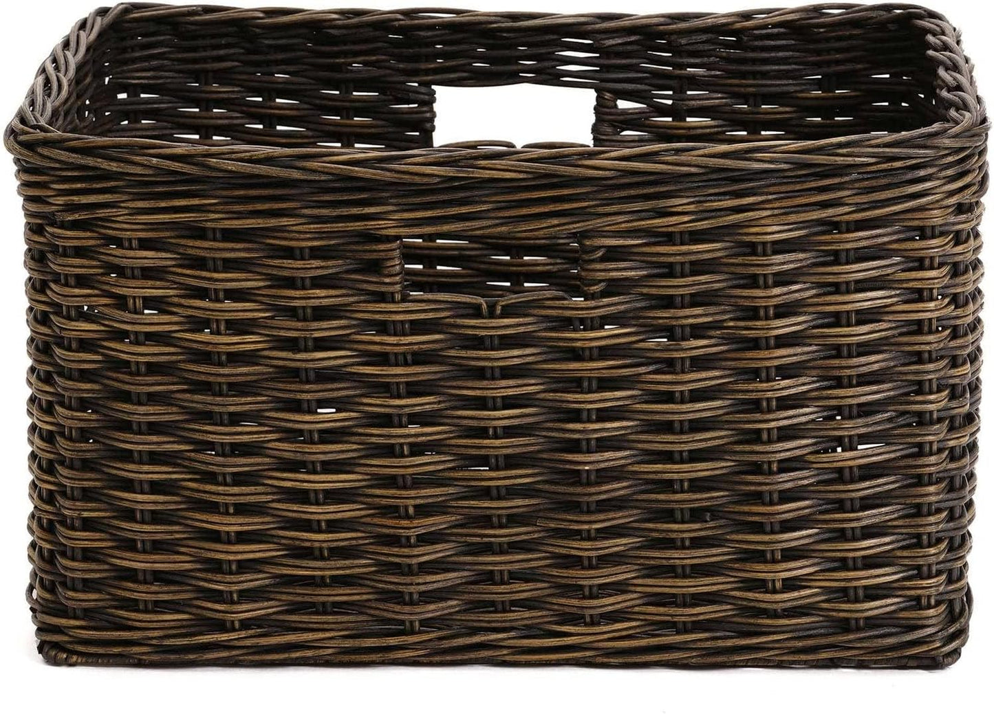 The Basket Lady Tall Rectangular Wicker Storage Basket, Small, 16.5 in L x 10.5 in W x 10.5 in H, Antique Walnut Brown